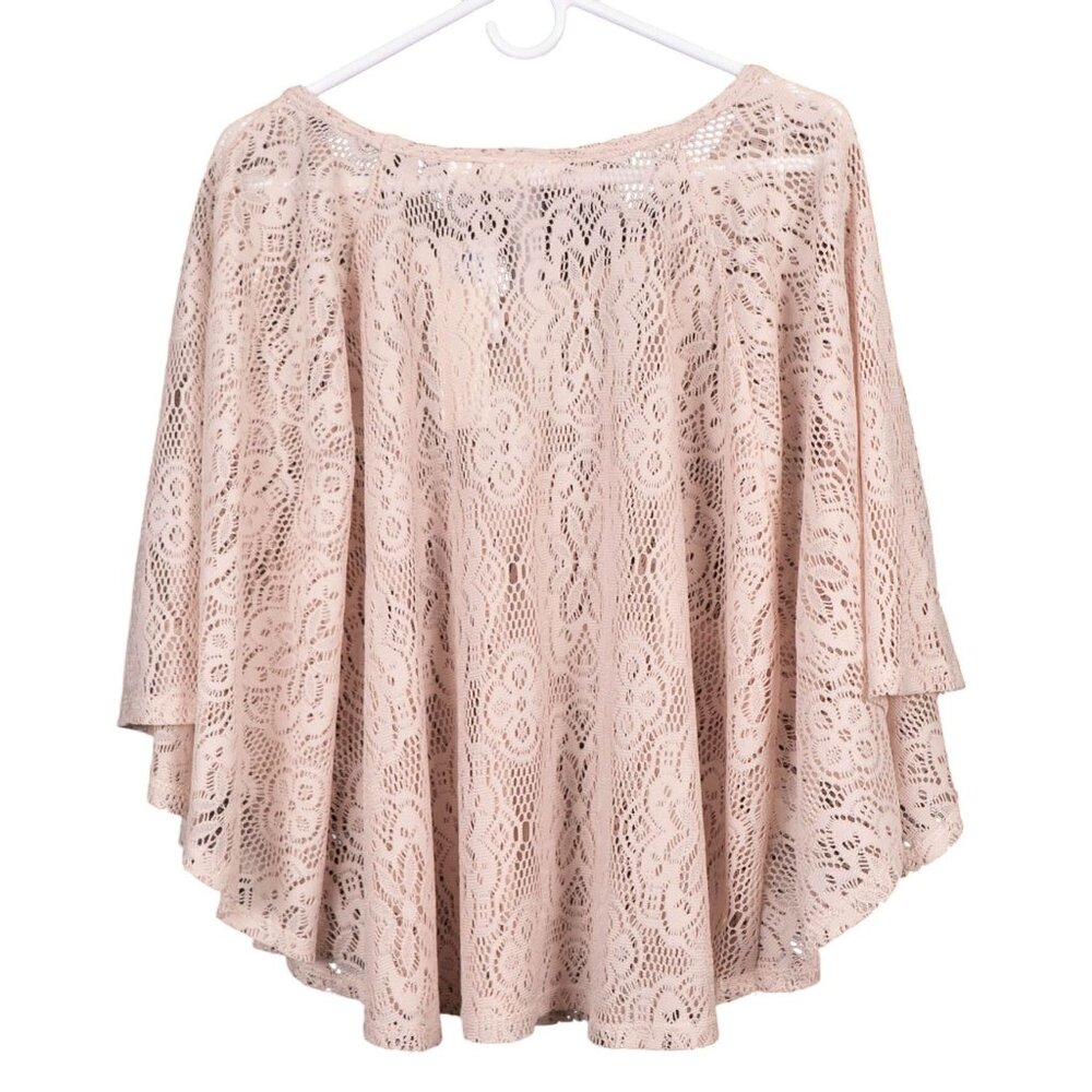 Boho Lace Blouse XL Beige Knit Sheer Hippie Festival Oversize Flowy Draped Doily - Picture 5 of 5
